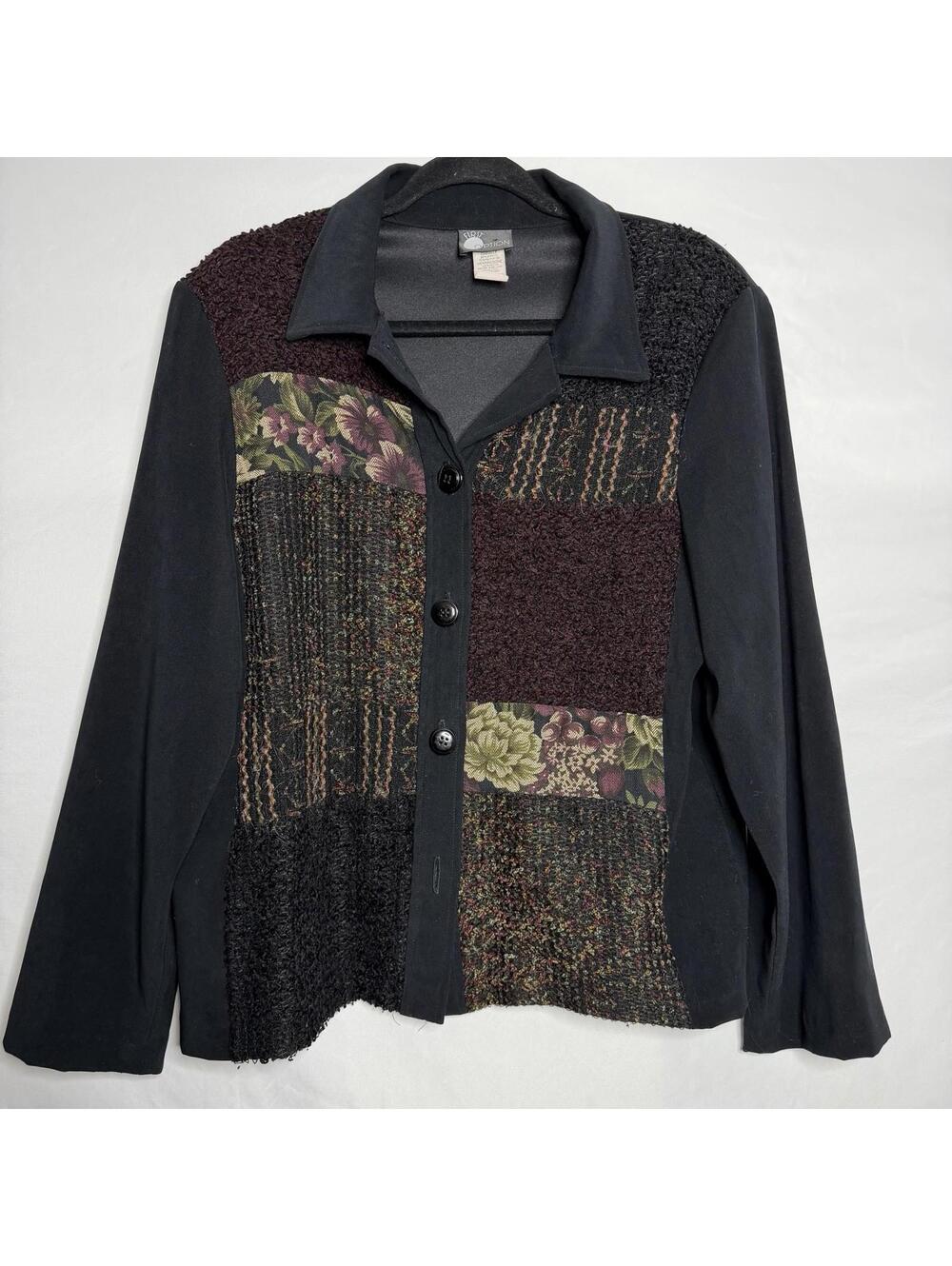 First Option Artsy Jacket Womens Large Patchwork Mixed Textures Art To Wear
